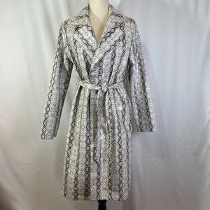 Fashion Nova Size Medium PU Trench Coat Faux Snakeskin Print Belted